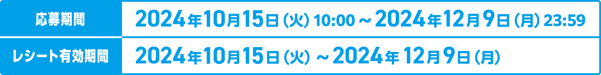 応募期間：2024年10月15日（火）10:00〜2024年12月9日（月）23:59　レシート有効期間：2024年10月15日（火）〜2024年12月9日（月）